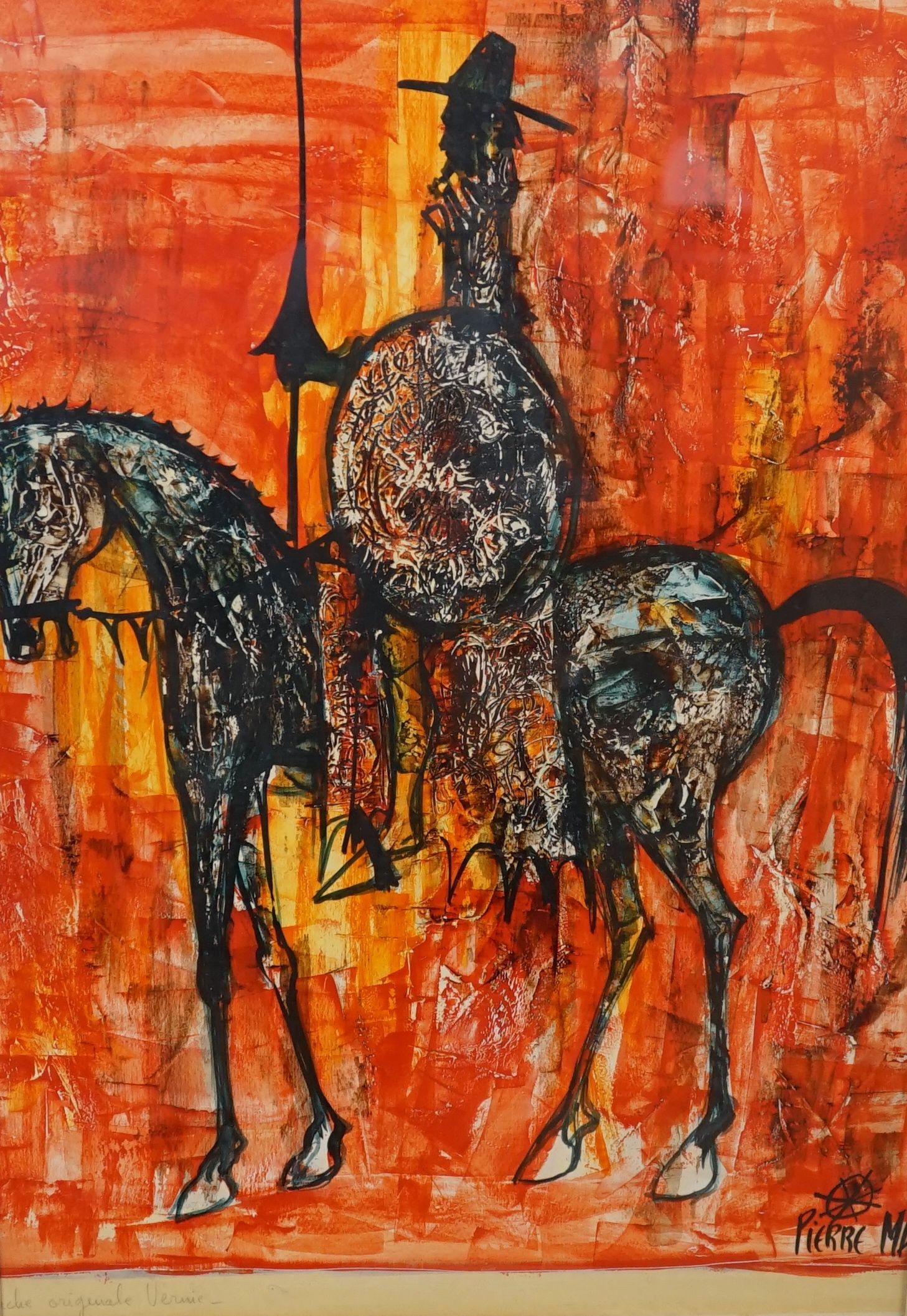 Pierre Mas (b.1933), Don Quixote, gouache, signed, 54 cm X 37 cm